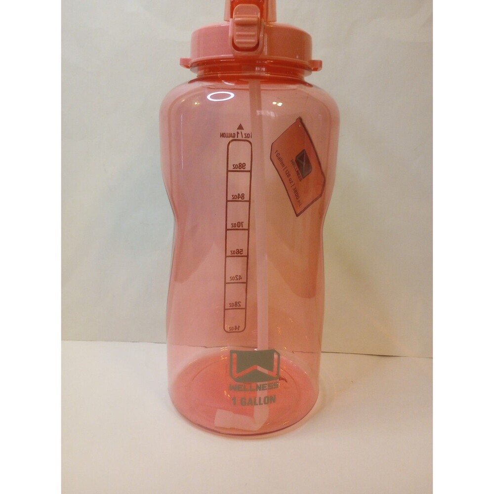 Wellness Brand 1 Gallon Pink Reusable Water Bottle Straw Or Chug Lid Brand New